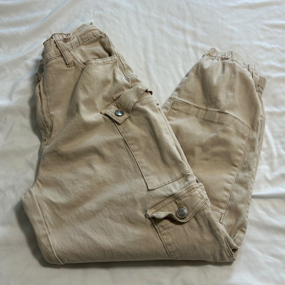 rue21 Womens Tan Khaki Cargo Joggers High Waisted Utility Pants Small